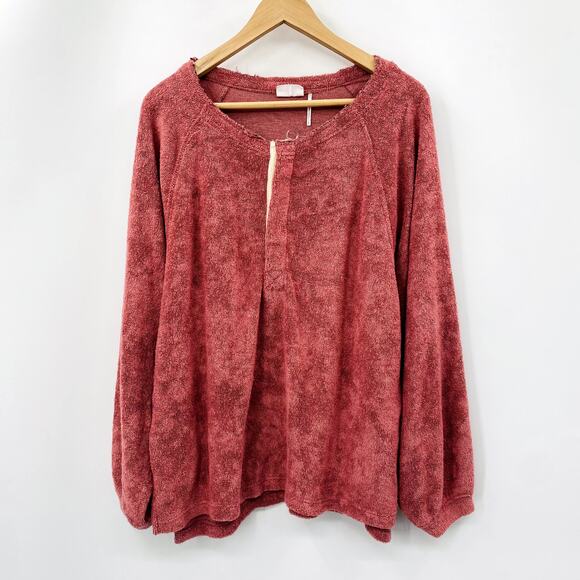 Urban Outfitters pink terrycloth henley oversized top - Picture 2 of 6